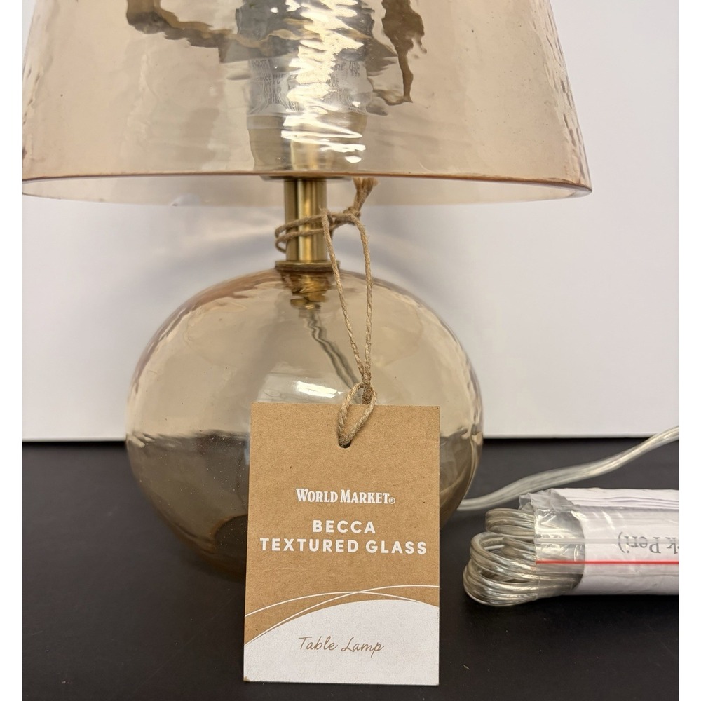 Becca Amber Textured Glass 12" Table Lamp - Brass Hardware, World Market READ! - Picture 2 of 11